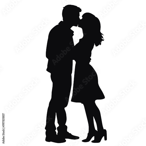 Romantic Kiss Silhouette of Couple – Vector for Wedding and Engagement Art