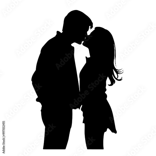 Silhouette of Couple Kissing – Elegant Vector for Love-Themed Graphics