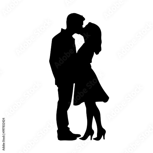 Silhouette of Couple Kissing – Elegant Vector for Love-Themed Graphics