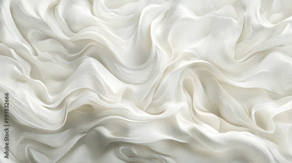 Obraz premium Abstract White Waves Wallpaper. Soft, flowing waves in various shades of white and off-white.