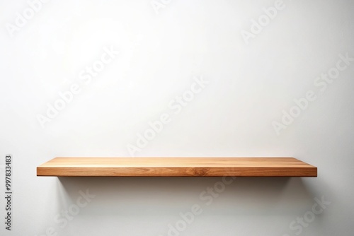Empty wooden shelf wall isolated on white background for presentation or display