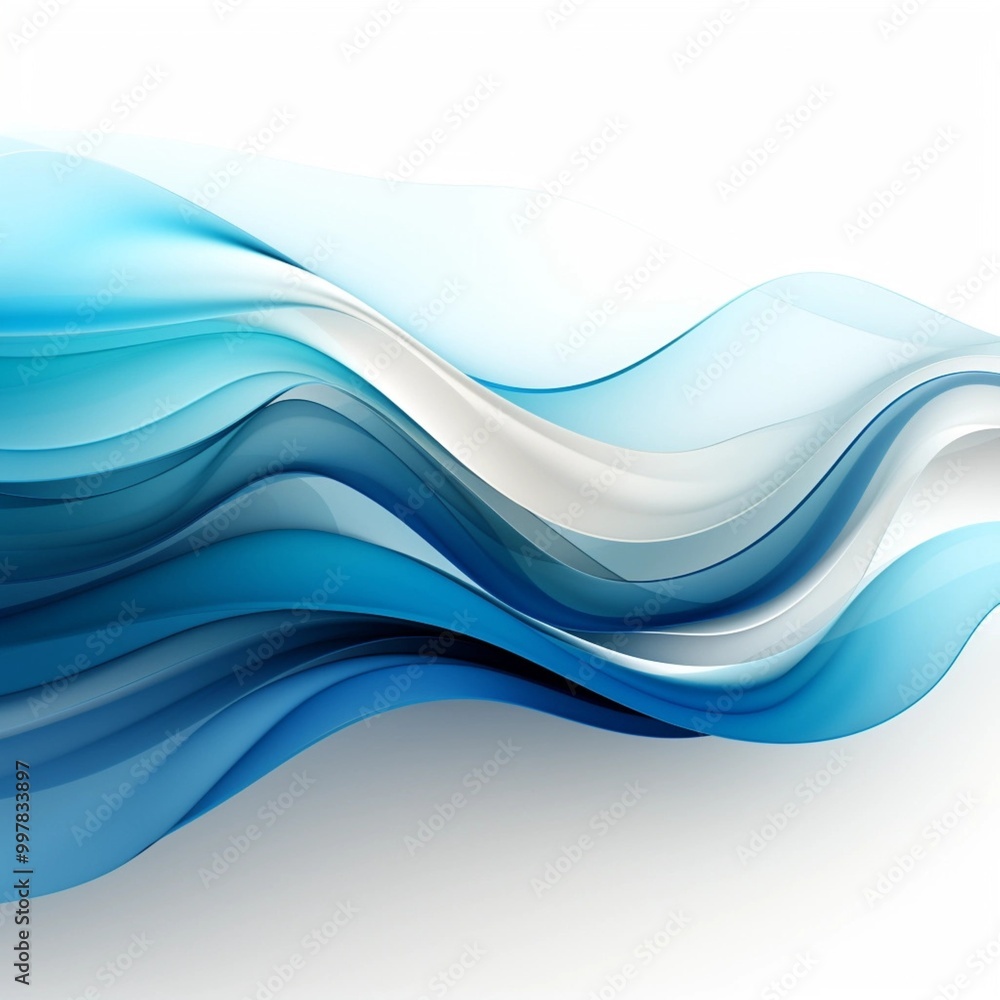 Fototapeta premium Abstract digital artwork featuring smooth, flowing blue and white waves, creating a sense of motion and fluidity. 