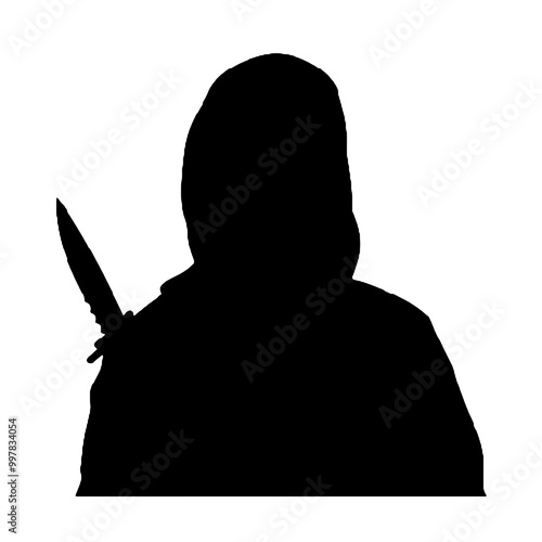 Dangerous Criminal with Knife in Hoodie Silhouette – Suspense and Drama Vector