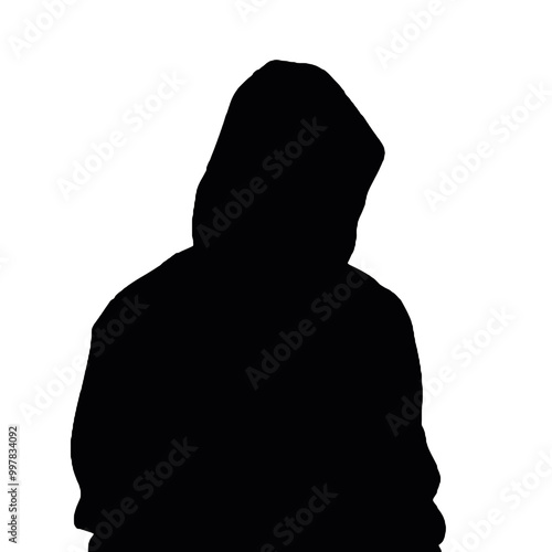 Dark Silhouette of Hooded Criminal Holding Knife – Vector for Urban Designs