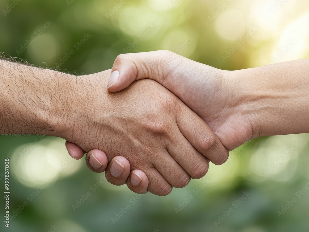 Handshake of two people in nature Handshake of two people in nature