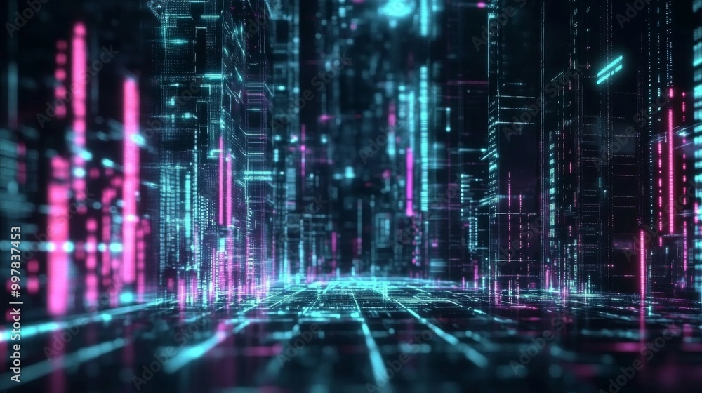 Digital art piece that appears to be futuristic immersive data presentation holographic Digital art piece that appears to be futuristic immersive data presentation holographic