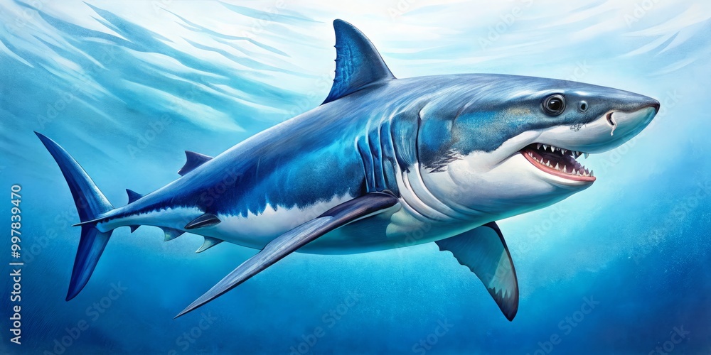Obraz premium Breathtaking Great White Shark illustrations highlight intricate details and lifelike features, capturing the powerful