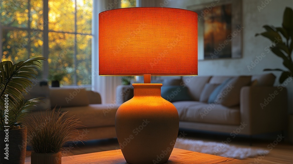 A cozy living room scene featuring a glowing lamp and sofa. A cozy living room scene featuring a glowing lamp and sofa.