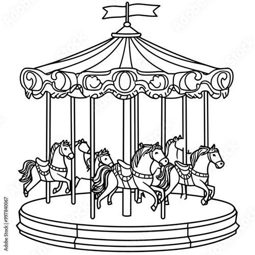 kawaii carousel coloring page for kids