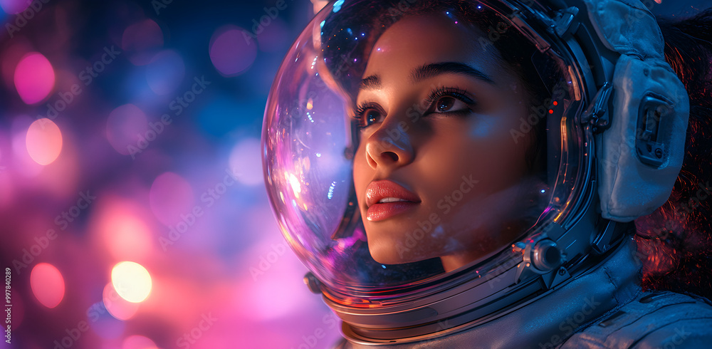 A Beautiful Black Woman Astronaut in Space Wearing an Elegant Space Suit, Floating Gracefully Among the Stars, Embodying Diversity and Empowerment in the Field of Space Exploration
A Beautiful Black Woman Astronaut in Space Wearing an Elegant Space Suit, Floating Gracefully Among the Stars, Embodying Diversity and Empowerment in the Field of Space Exploration