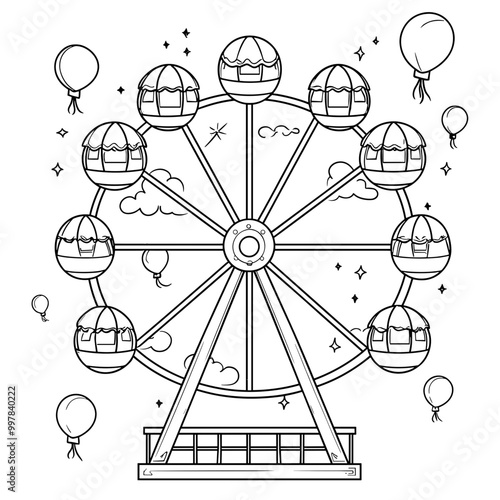kawaii circus ferris wheel coloring page for kids