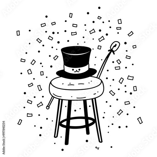 kawaii circus ringmaster hat and whip coloring page for kids