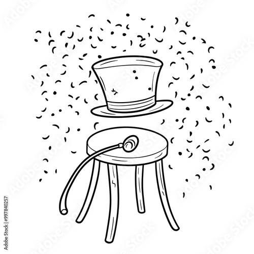 kawaii circus ringmaster hat and whip coloring page for kids