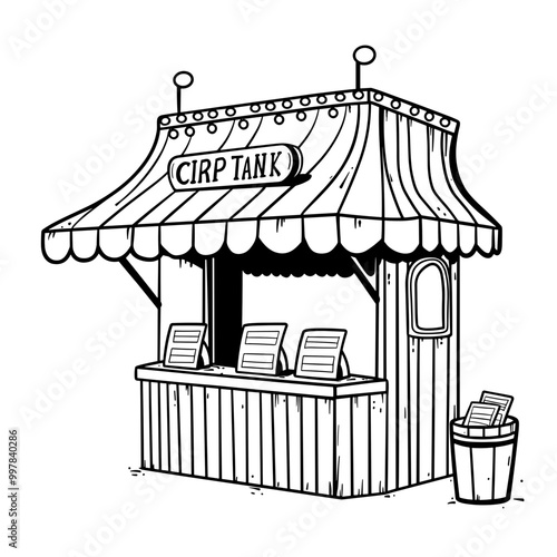 kawaii circus ticket booth coloring page for kids