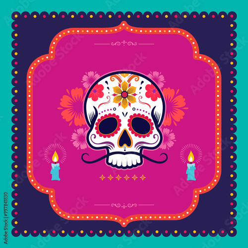 Day of Dead / Dia De Muertos, Skull, flat design Dia de Muertos or day of the dead Background