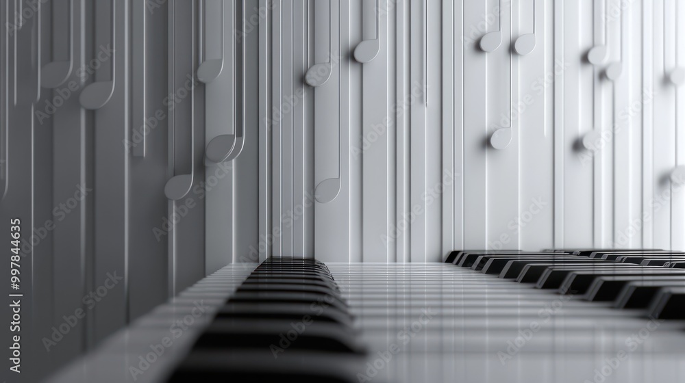 Fototapeta premium white and black background music with long row theme notes.