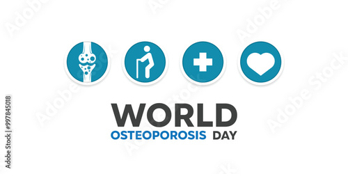 World Osteoporosis Day. Bone, people, plus icon and heart. Great for cards, banners, posters, social media and more. White background.