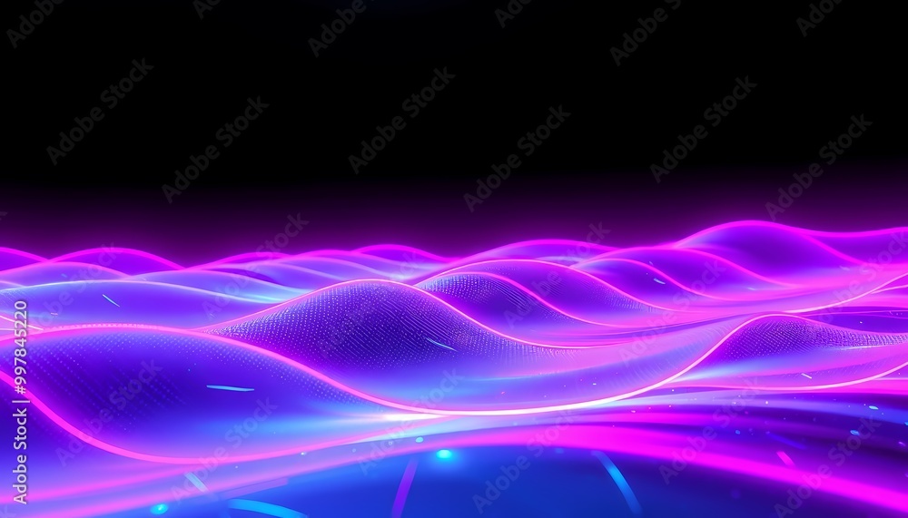 Futuristic Neon Ripple – Pink and Blue Waves of Energy Traveling Across Digital Surface Futuristic Neon Ripple – Pink and Blue Waves of Energy Traveling Across Digital Surface