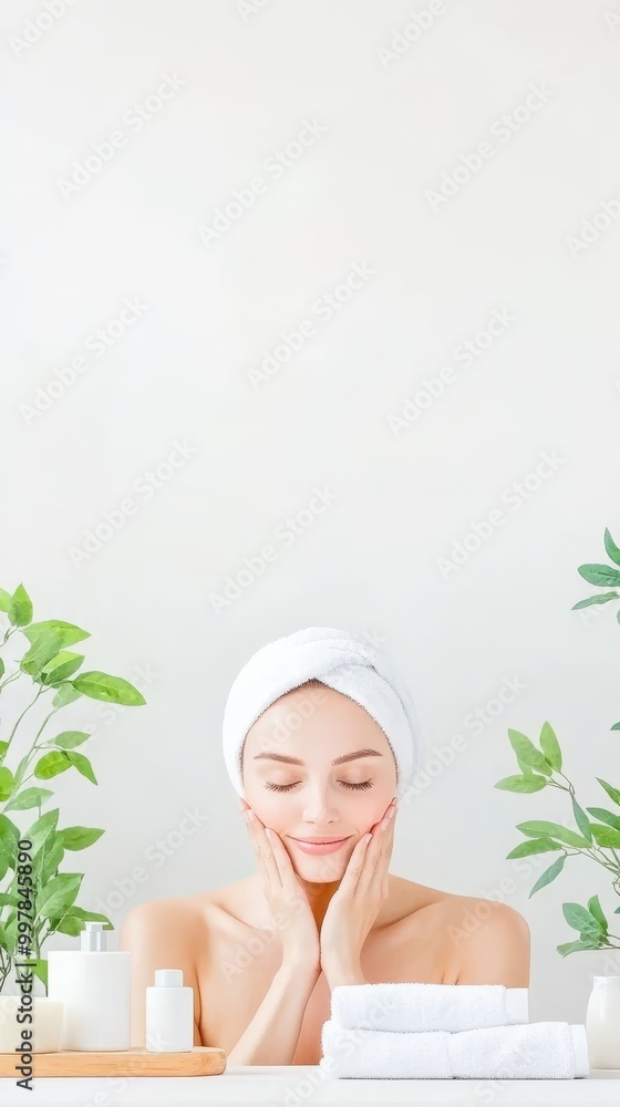 Two serene women with towels wrapped around their heads, surrounded by white flowers, enjoying a luxurious spa experience. Isolated on white. Two serene women with towels wrapped around their heads, surrounded by white flowers, enjoying a luxurious spa experience. Isolated on white.