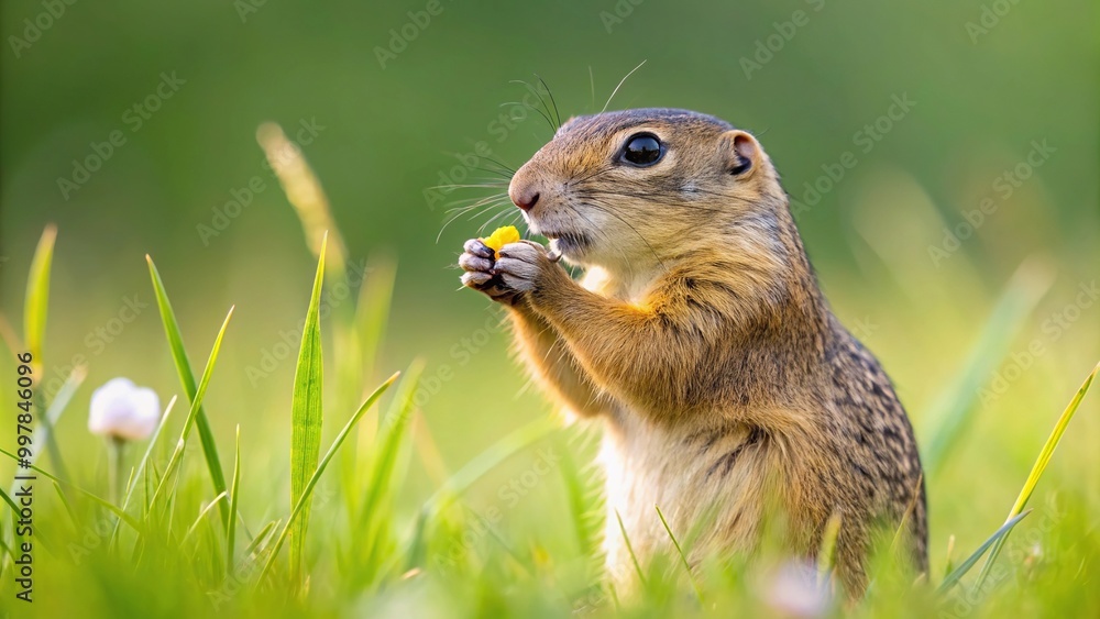 European Ground Squirrel Spermophilus citellus feeding in a meadow European Ground Squirrel Spermophilus citellus feeding in a meadow
