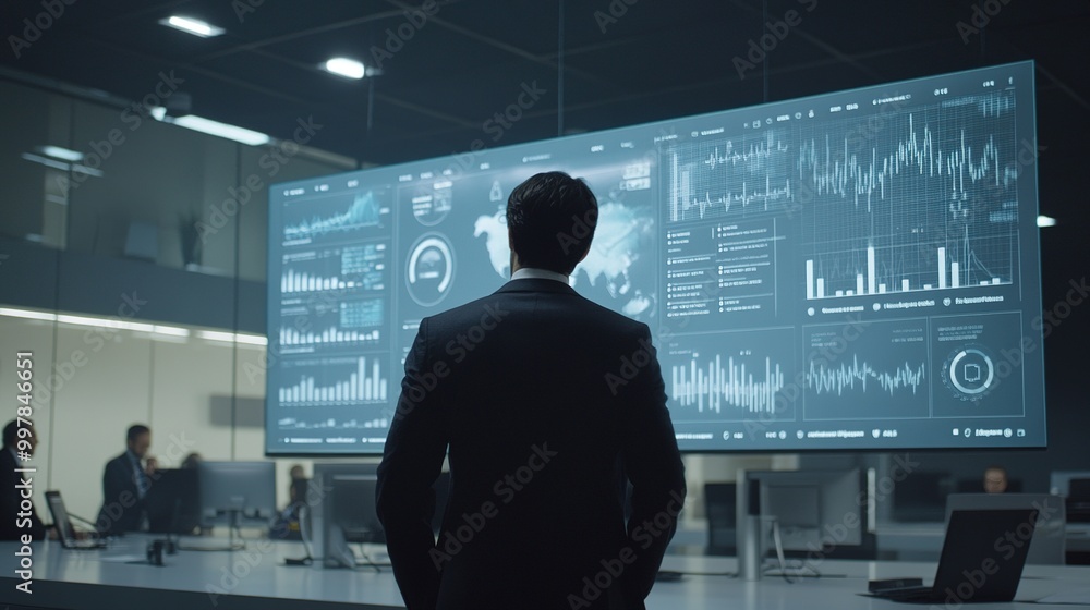 Businessman in suit holding digital screen with rising healthcare investment graph, symbolizing growth and financial success in medical sector. Businessman in suit holding digital screen with rising healthcare investment graph, symbolizing growth and financial success in medical sector.