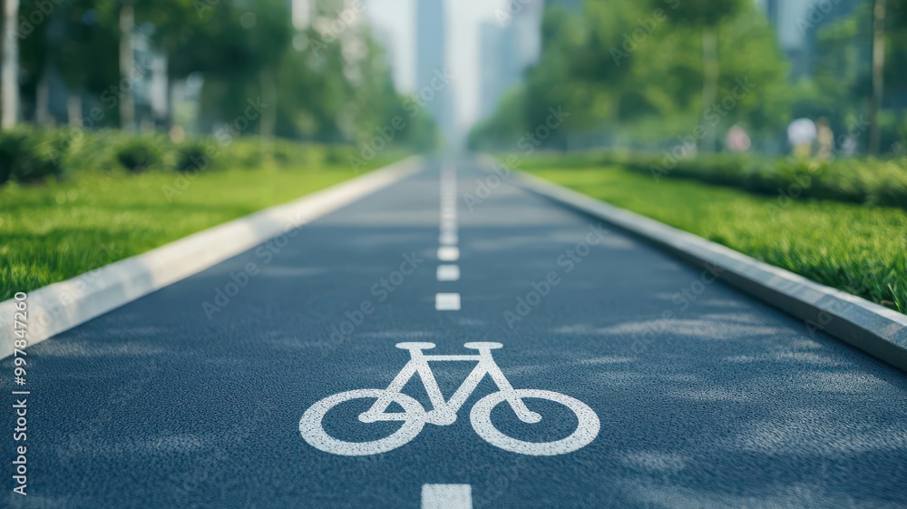 Obraz premium Urban cycling paths designed to reduce car travel and save energy, energy conservation, green mobility solutions