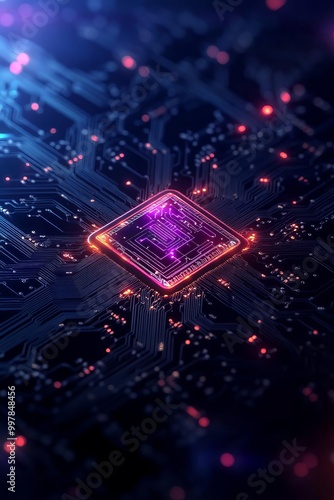 Artificial Intelligence system visualized in 3D flat design top view digital innovation theme 3D render Complementary Color Scheme