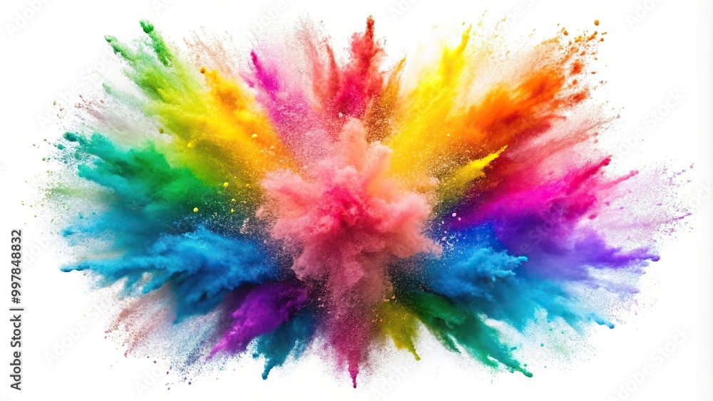 Obraz premium Explosion of colored powder on a white background