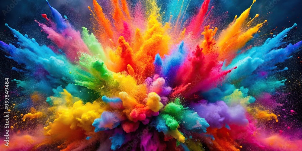 Explosion of vibrant pigments on colorful backdrop Explosion of vibrant pigments on colorful backdrop