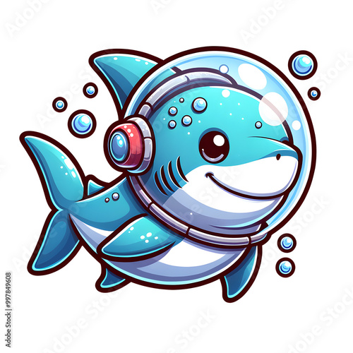 Cartoon illustration (PNG 300 dpi), Cute shark diver photo