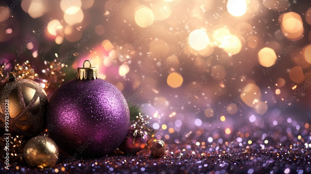 Purple Christmas Ornament on a Glittery Background Purple Christmas Ornament on a Glittery Background