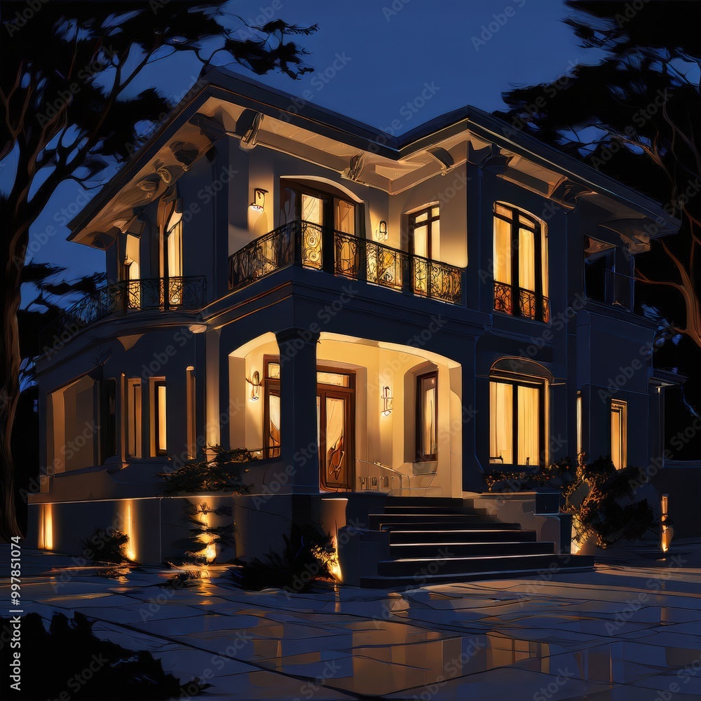 Obraz premium the AI Image Generator, Modern luxury home with sleek architecture and large windows