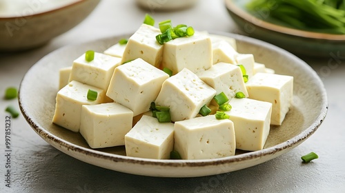 Cubes of Tofu on a Plate