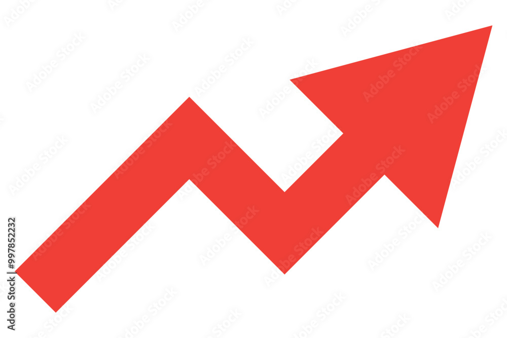 Long arrow growing pointing up on chart graph bars icon, success graph trending upwards flat design interface infographic element for app ui ux web button, vector isolated on white background Long arrow growing pointing up on chart graph bars icon, success graph trending upwards flat design interface infographic element for app ui ux web button, vector isolated on white background