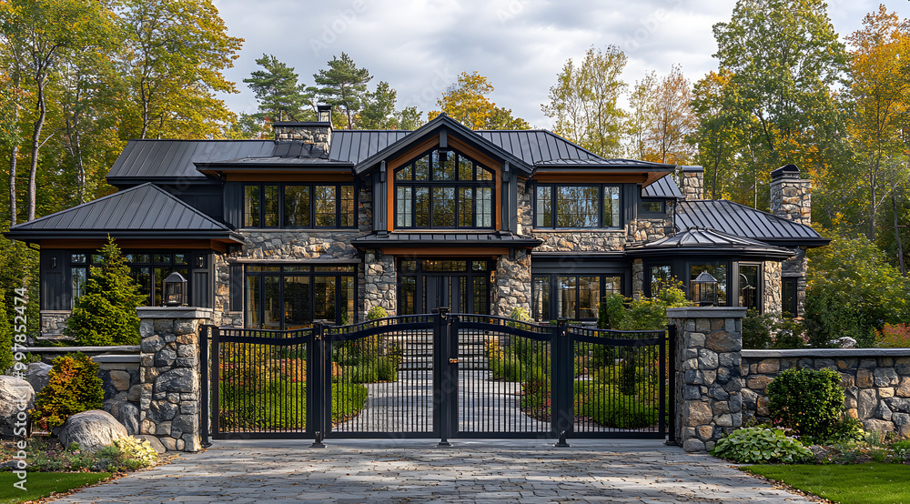A Photo of a Large Luxury Home Featuring Stone Accents and Elegant Architectural Design, Set in a Lush Green Landscape, Representing Opulence and Comfort in Modern Living
A Photo of a Large Luxury Home Featuring Stone Accents and Elegant Architectural Design, Set in a Lush Green Landscape, Representing Opulence and Comfort in Modern Living