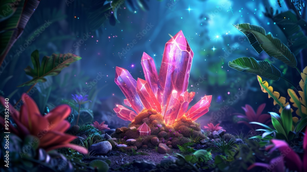 Enchanted Fantasy Forest with Glowing Crystals Enchanted Fantasy Forest with Glowing Crystals