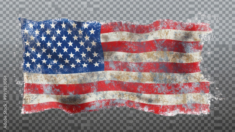 Obraz premium Grungy American Flag for Fourth of July Decorations isolated on a transparent background