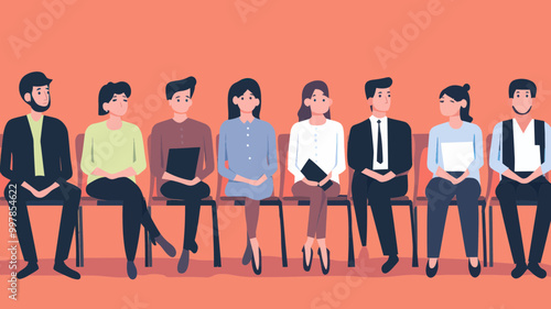 Diverse Job Applicants Seated in Waiting Room for an Interview Process, Hiring and Recruitment Concept