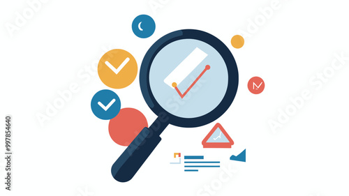 SEO Search Result Concept Vector Illustration Magnifying Glass with Relevant Icons for Digital Marketing and Analysis