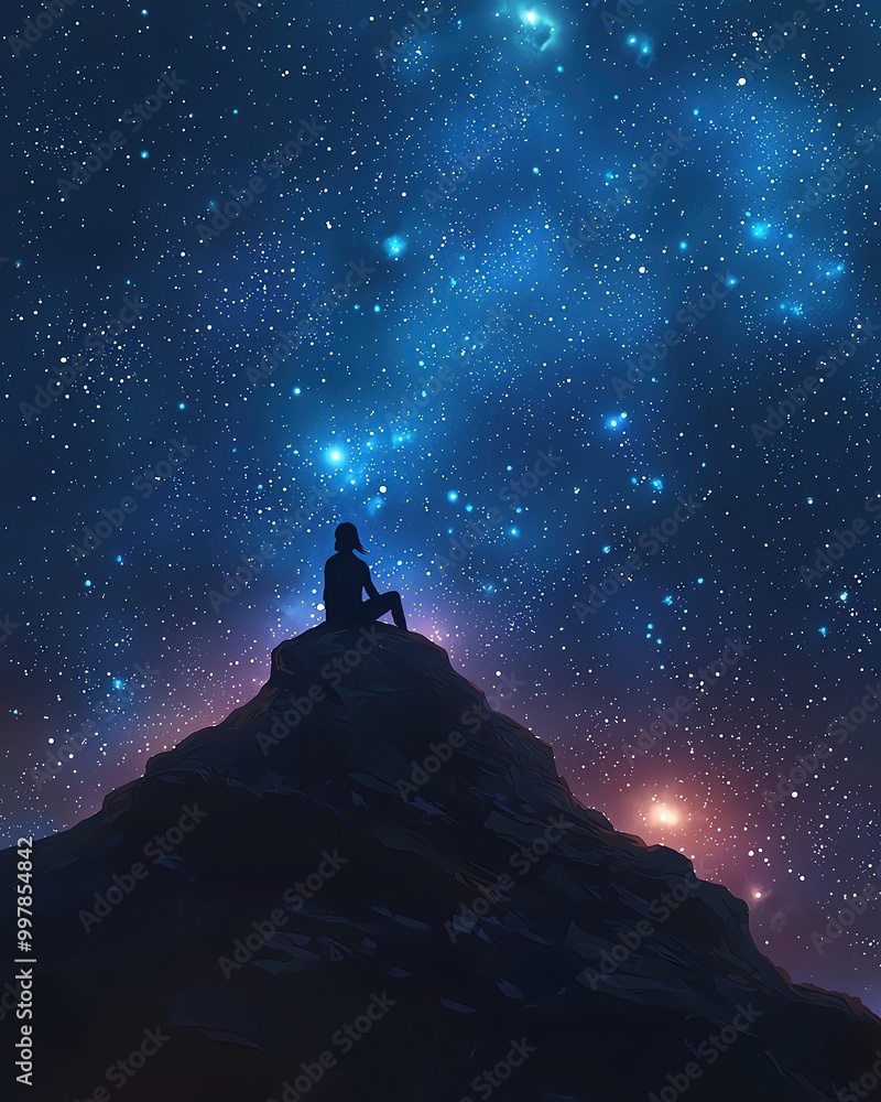 nature soul harmonize A solitary figure gazes at a mesmerizing starry sky while perched on a rocky peak, evoking feelings of wonder and introspection. nature soul harmonize A solitary figure gazes at a mesmerizing starry sky while perched on a rocky peak, evoking feelings of wonder and introspection.