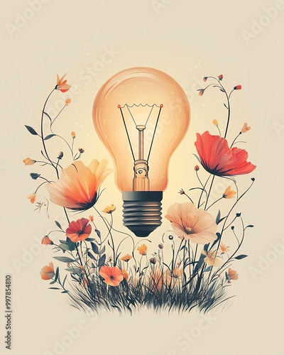 nature soul harmonize A vintage light bulb surrounded by beautiful flowers, symbolizing creativity and nature's beauty in harmony. photo