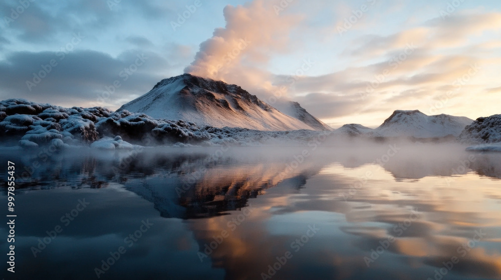 A stunning view of Iceland Blue Lagoon, with steam rising from the geothermal waters and snow-covered mountains in the background. A stunning view of Iceland Blue Lagoon, with steam rising from the geothermal waters and snow-covered mountains in the background.