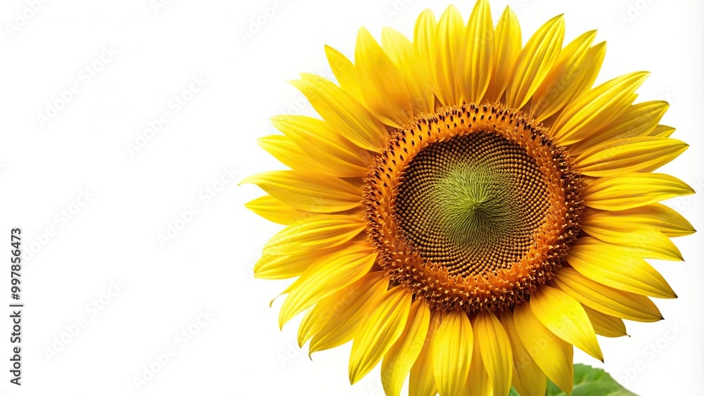 Extreme close-up of a bright yellow sunflower in full bloom isolated on white background Extreme close-up of a bright yellow sunflower in full bloom isolated on white background