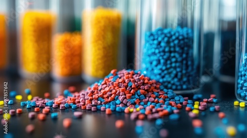 Wallpaper Mural several dyed plastic polymer granulates in laboratory Torontodigital.ca