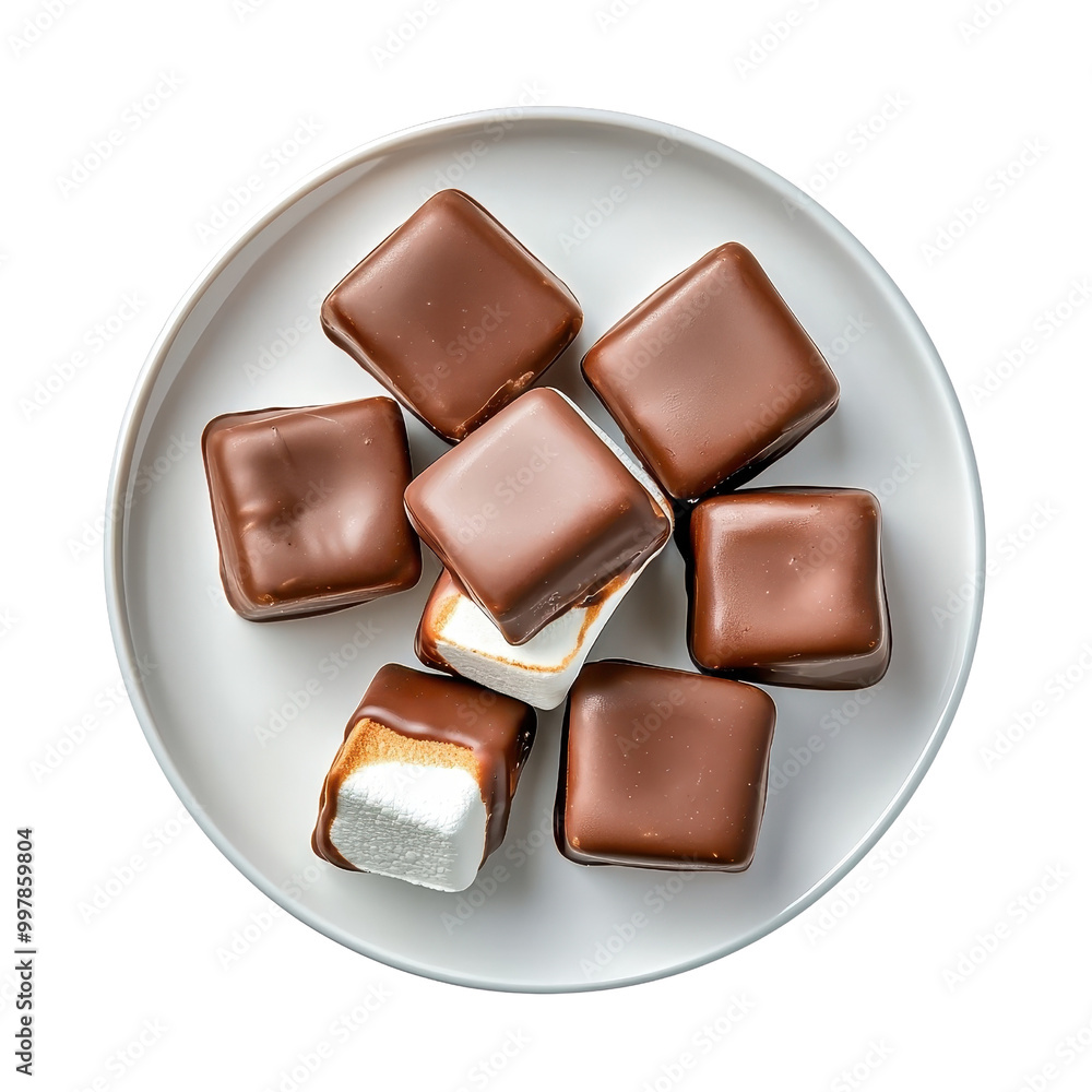 Chocolate marshmallows served on a plate, isolated on a white background, emphasizing their classic and appealing presentation. PNG Chocolate marshmallows served on a plate, isolated on a white background, emphasizing their classic and appealing presentation. PNG
