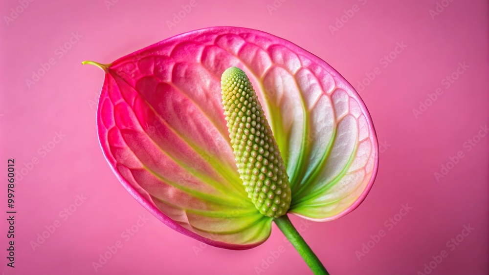 Extreme close-up of Anthurium pistachio flower on pink background Extreme close-up of Anthurium pistachio flower on pink background