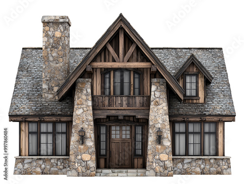 A charming rustic house with a stone facade and wooden beams.