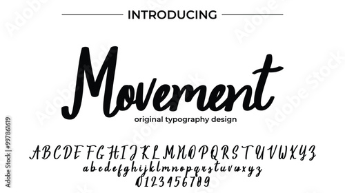 Movement Font Stylish brush painted an uppercase vector letters, alphabet, typeface