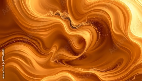 Dreamlike Caramel and Mocha Fluid Swirl, Soft Sparkling Highlights and Artistic Curves