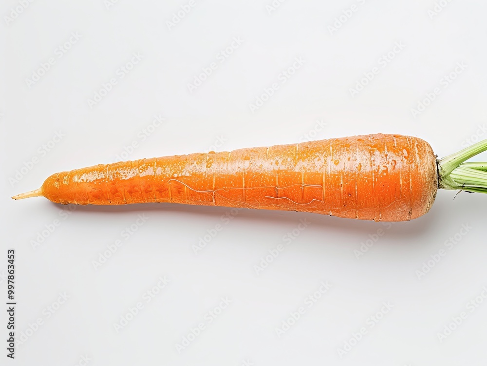 Fresh and Vibrant Carrot Highlighted in Sharp Focus Against Clean White Background, Showcasing Its Warm Orange Tone and Excellent Quality, Perfect for Food Presentation and Product Visualization.